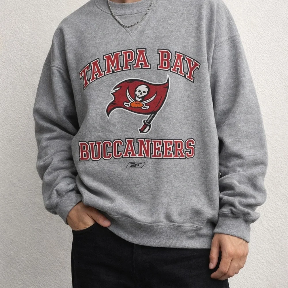 Reebok Gray Tampa Bay Buccaneers Crewneck Sweatshirt with Red Logo